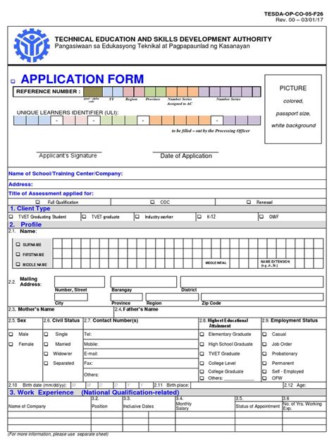 tesda online application form